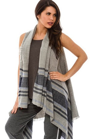 Grey Blue Striped Vest Wrap