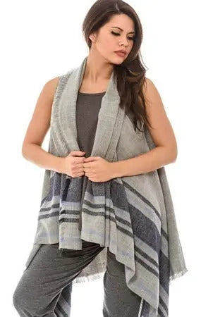 Grey Blue Striped Vest Wrap Velvet Kitten