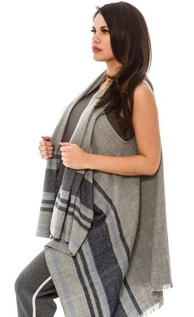 Grey Blue Striped Vest Wrap