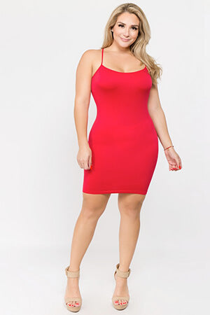 Plus Red Solid Seamless Long Cami Top